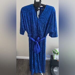 Blue Sequin Dress with Belt